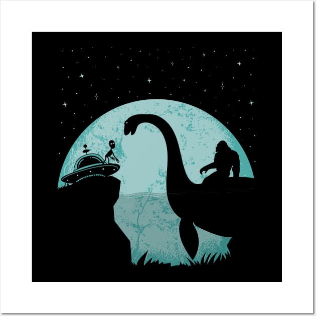 Bigfoot Riding Loch Ness Monster Wall Art by Tesszero